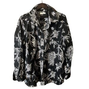 Coldwater Creek Dark Navy/Black Monochrome Paisley Boho Floral Button Blouse 3X